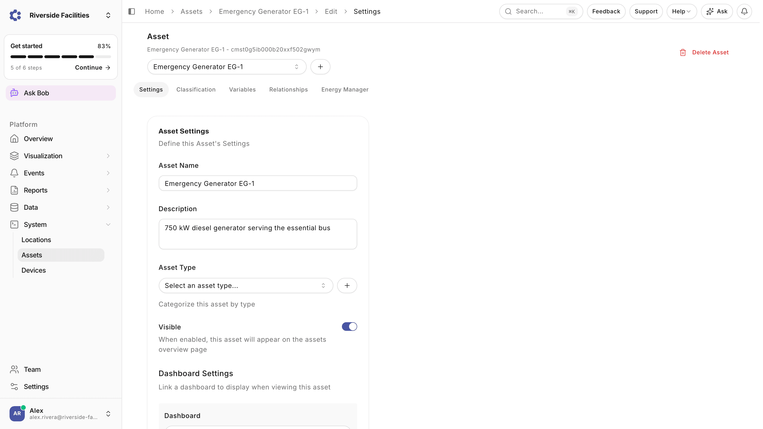 Asset settings and configuration in ControlCom Connect