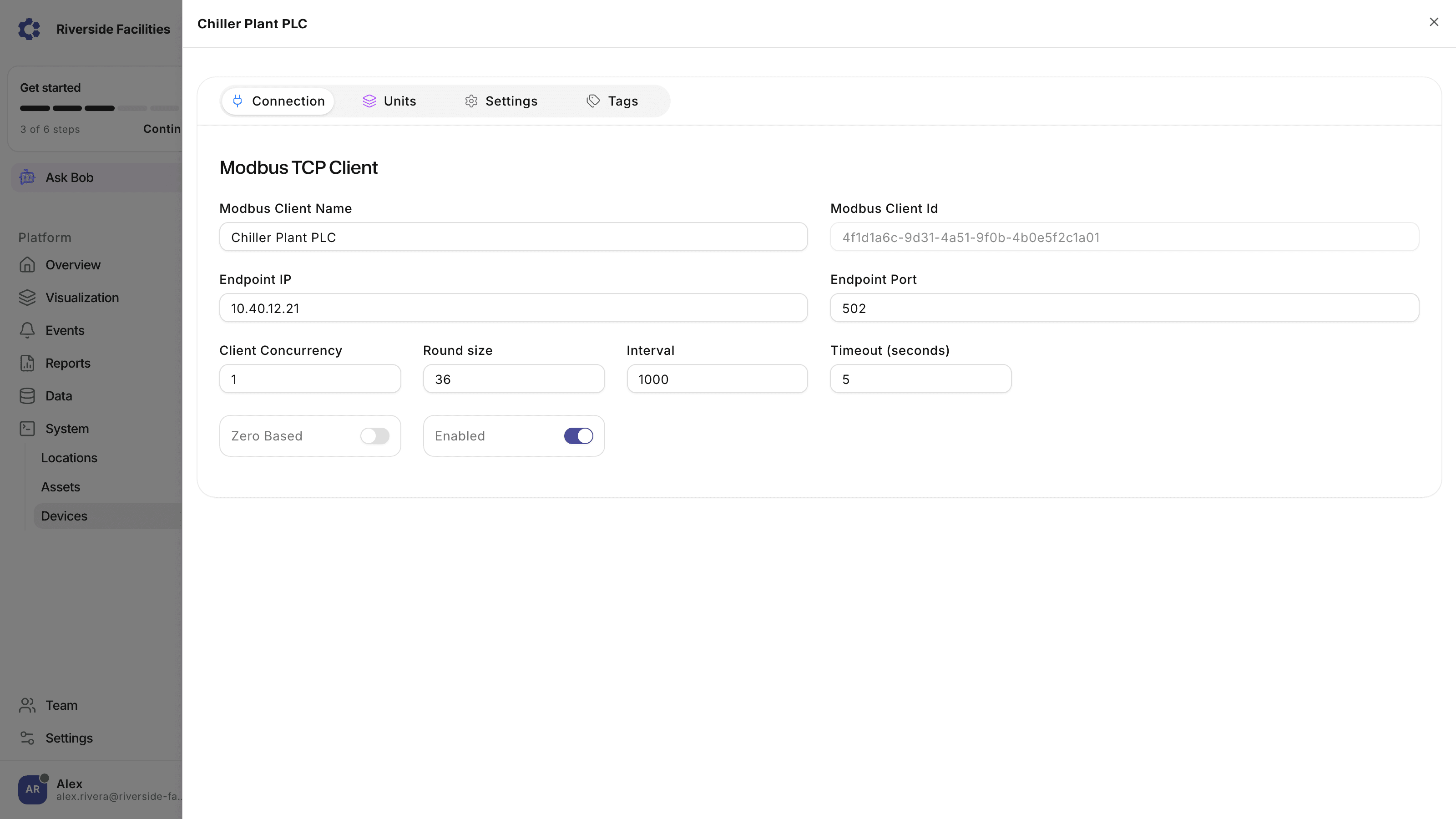Modbus client editor on a ControlCom Gateway