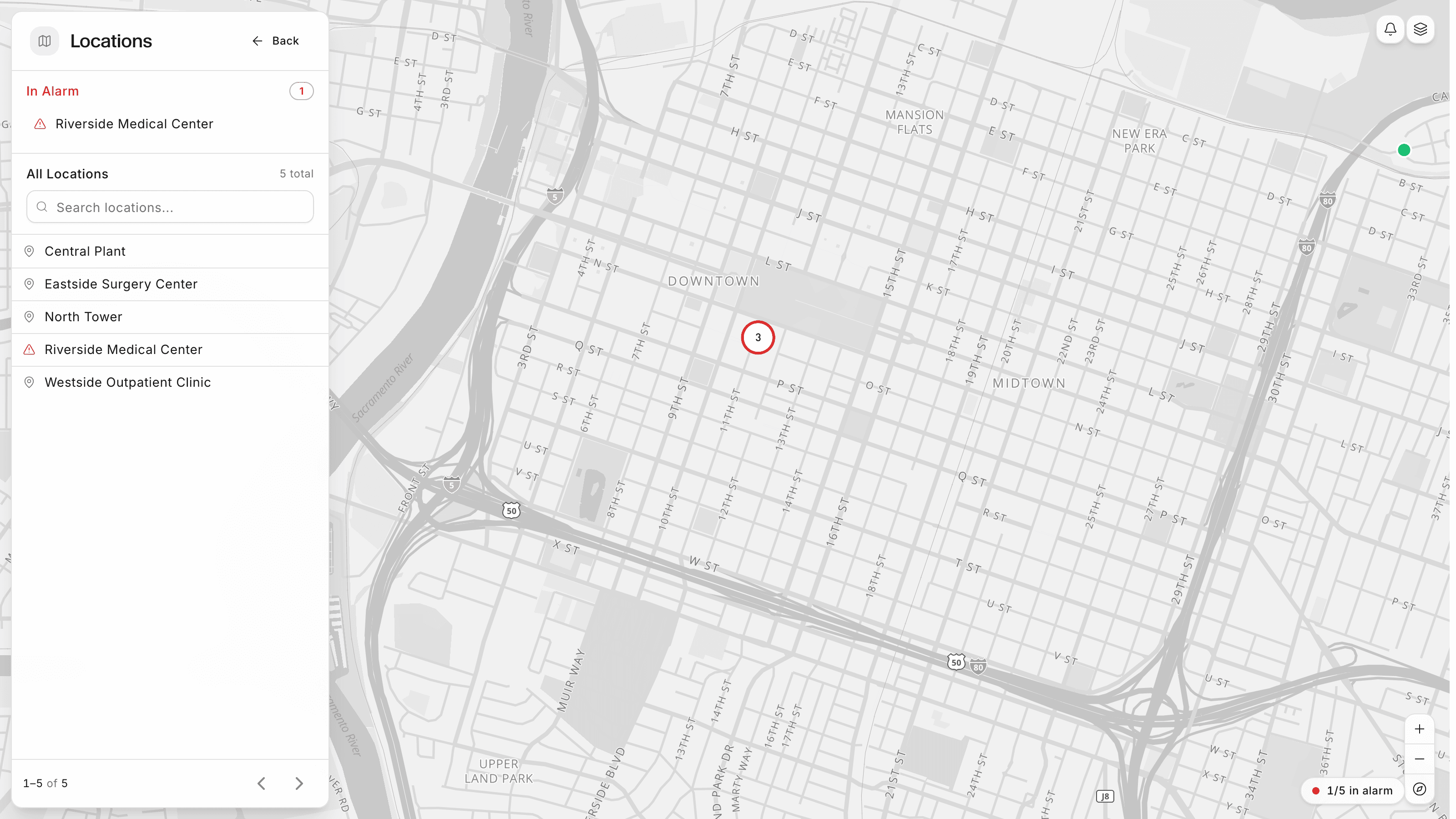 Multi-site monitoring map in ControlCom Connect