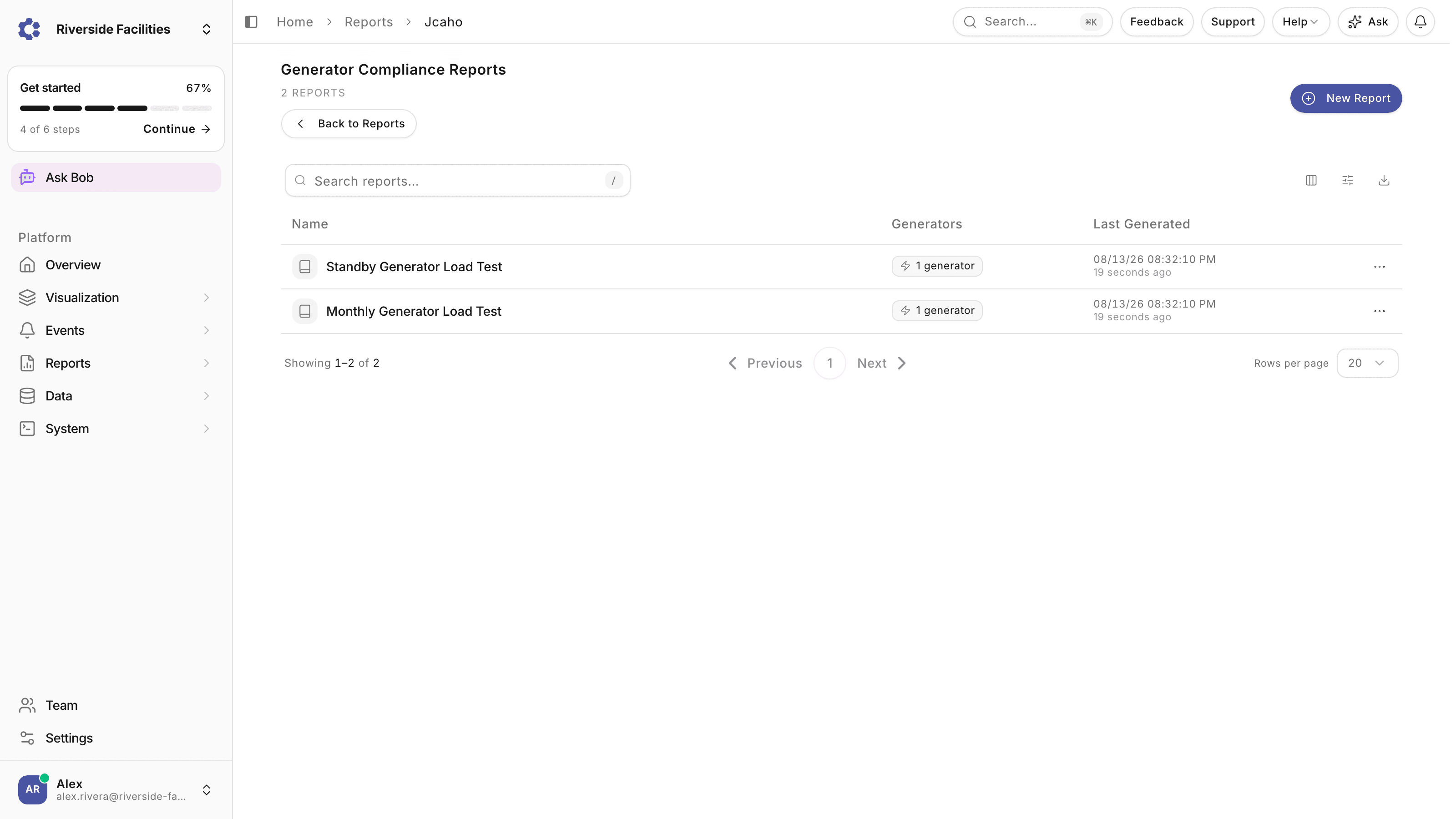 Generator compliance reports in ControlCom Connect